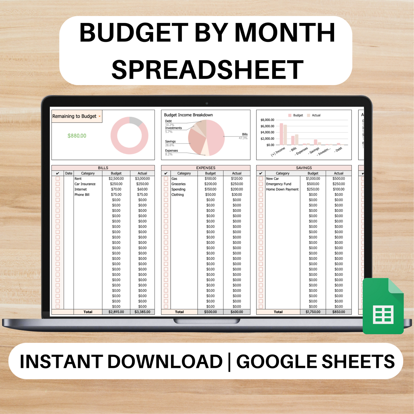 Budget by Month Template | Budget Spreadsheet