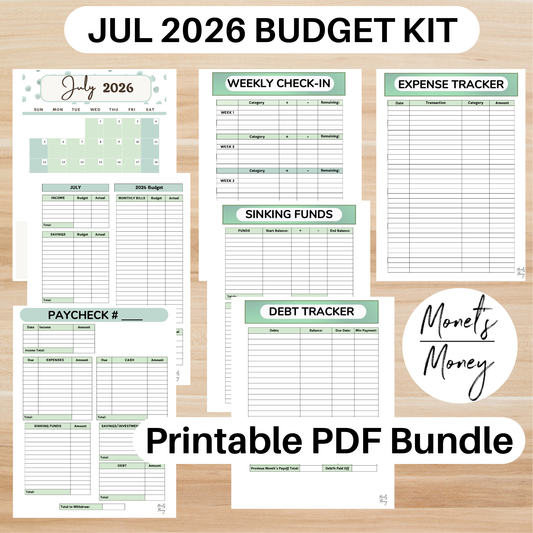 2026 July Budget Planner Kit | Budget Planner Printable