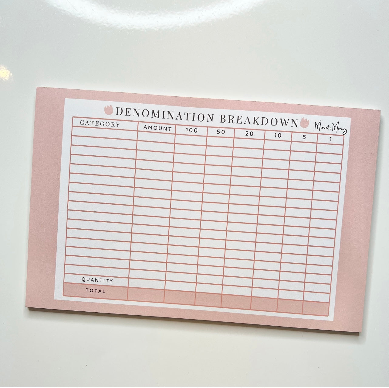 Denomination Breakdown Notepad | Cash Breakdown | Cash Withdraw