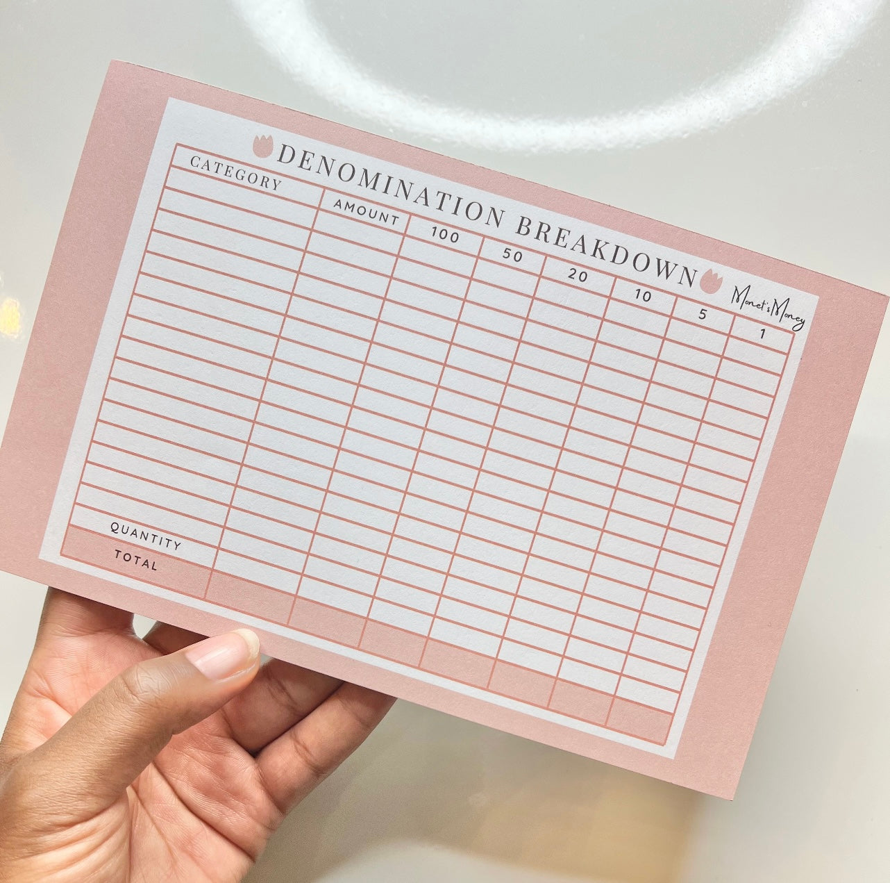 Denomination Breakdown Notepad | Cash Breakdown | Cash Withdraw