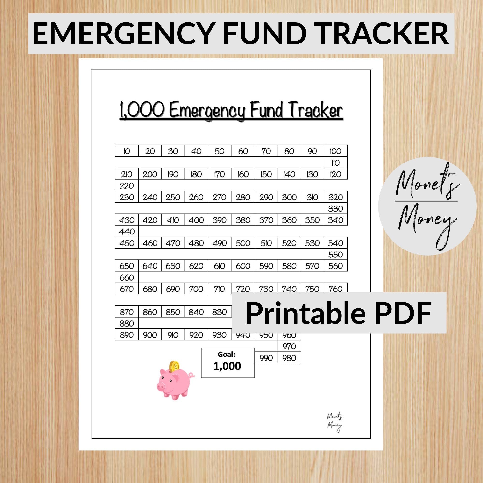 Emergency Fund Tracker | 1000 Dollar Emergency Tracker – Monets Money for Free Printable Emergency Fund Tracker