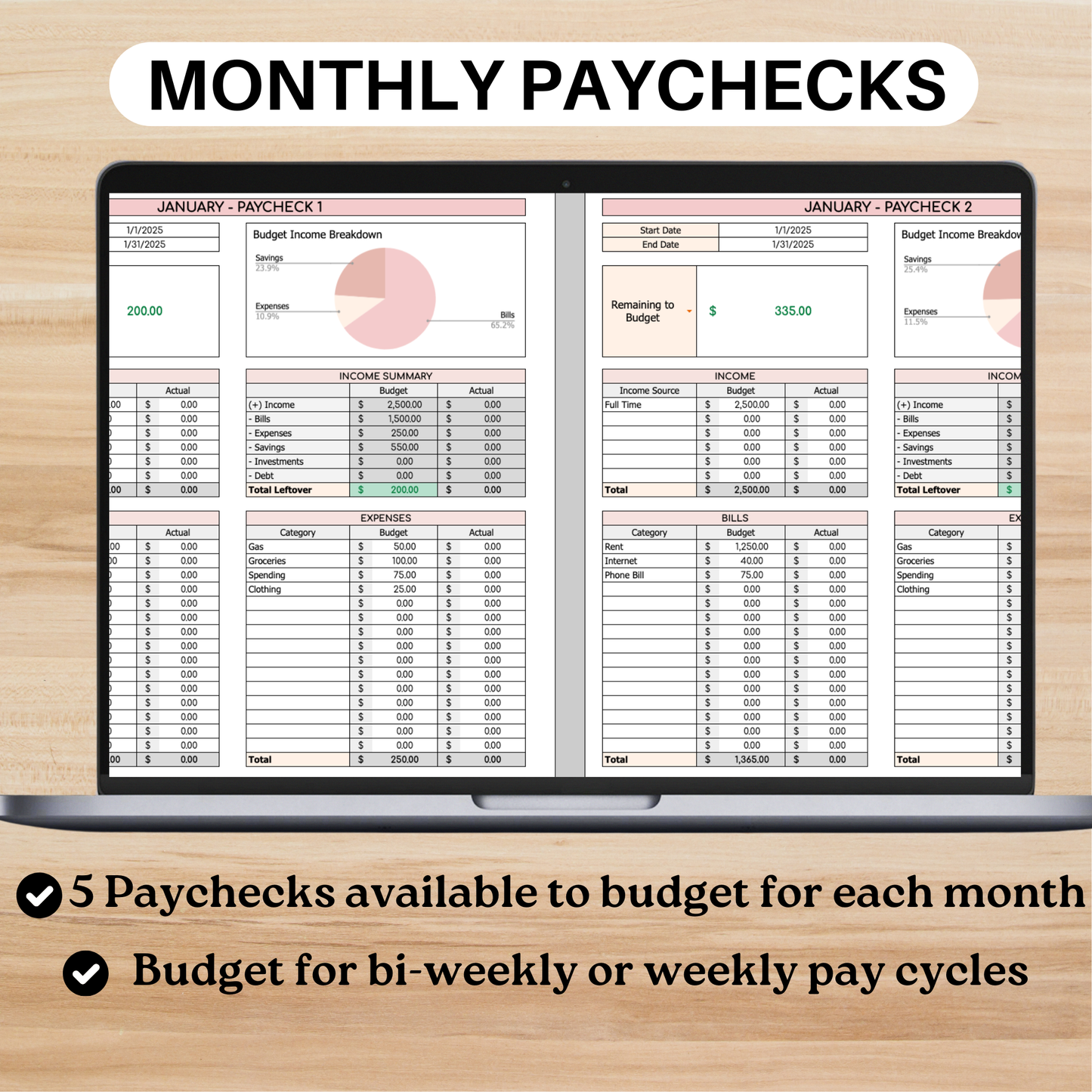 Money Budget File Budget by Paycheck Template | Budget Spreadsheet – Monets Money