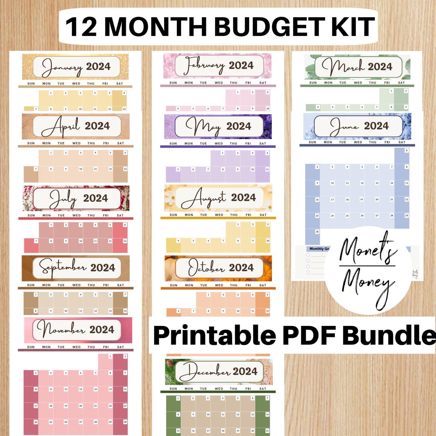 12 Month January-December 2024 Budget Planner Kit | Budget Planner Printable