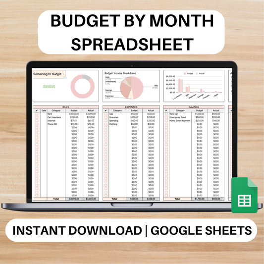 Budget by Month Template | Budget Spreadsheet