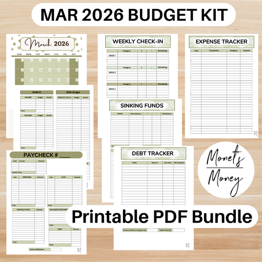 2026 March Budget Planner Kit | Budget Planner Printable