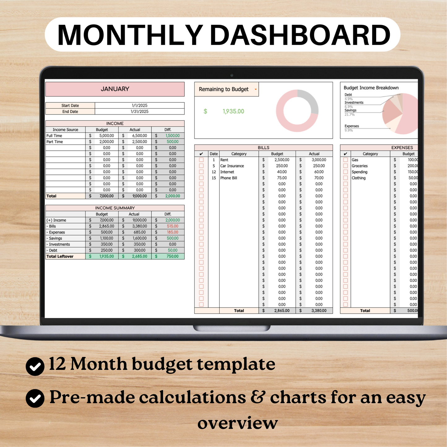 UPDATED Budget by Month Template | Budget Spreadsheet