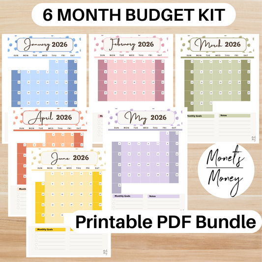 6 Month 2026 January-June Budget Planner Kit | Budget Planner Printable