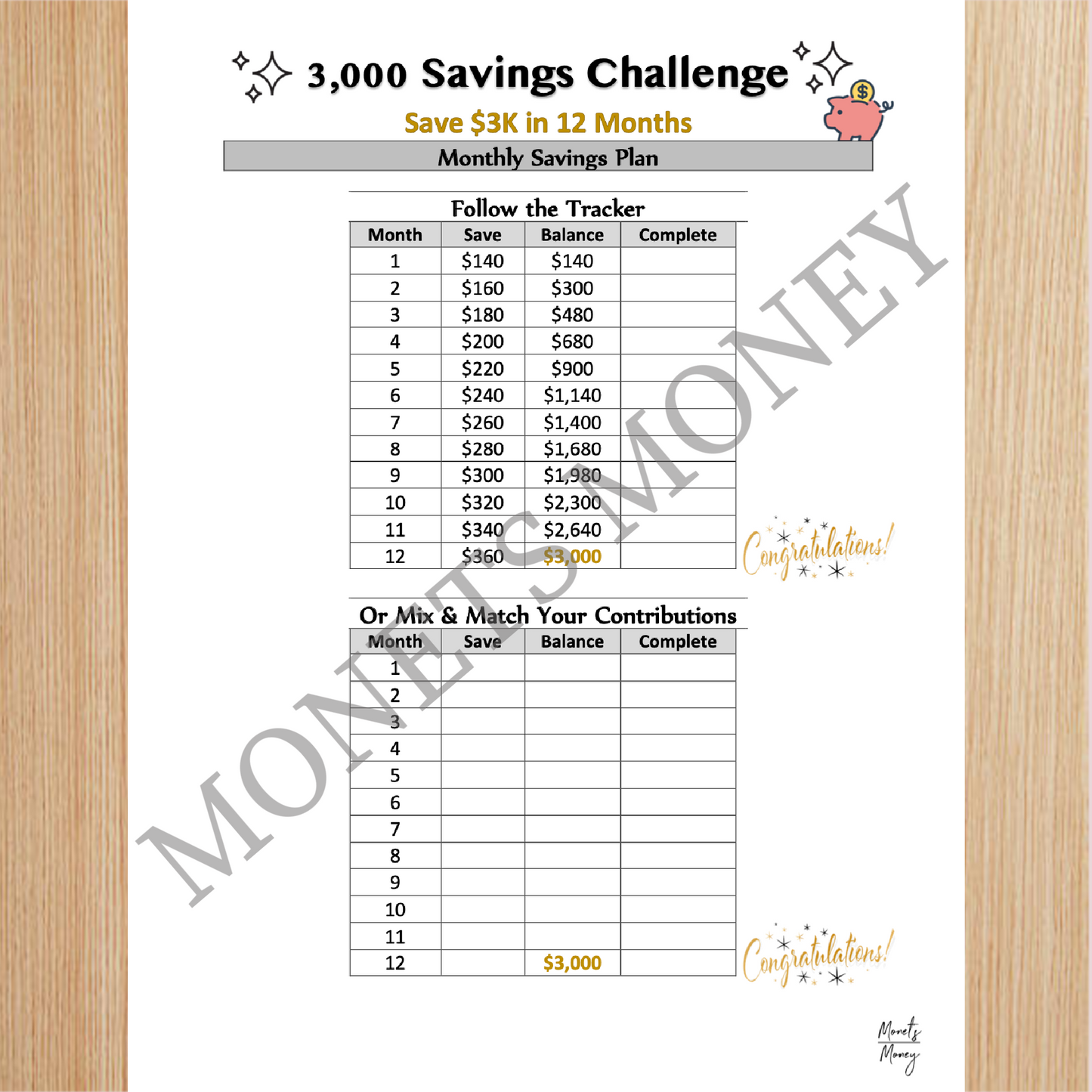 3K Savings Challenge Tracker | 12 Months | Savings Tracker