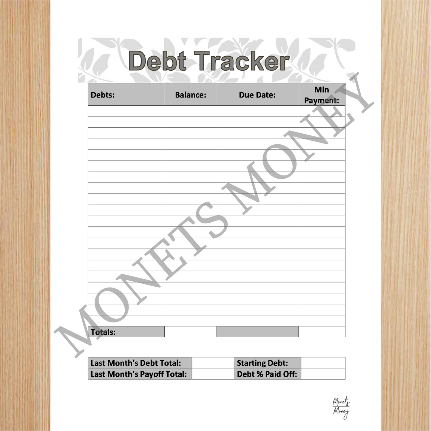Debt Tracker Printable | Debt Snowball