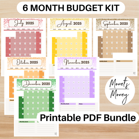 6 Month July-December 2025 Budget Planner Kit | Budget Planner Printable