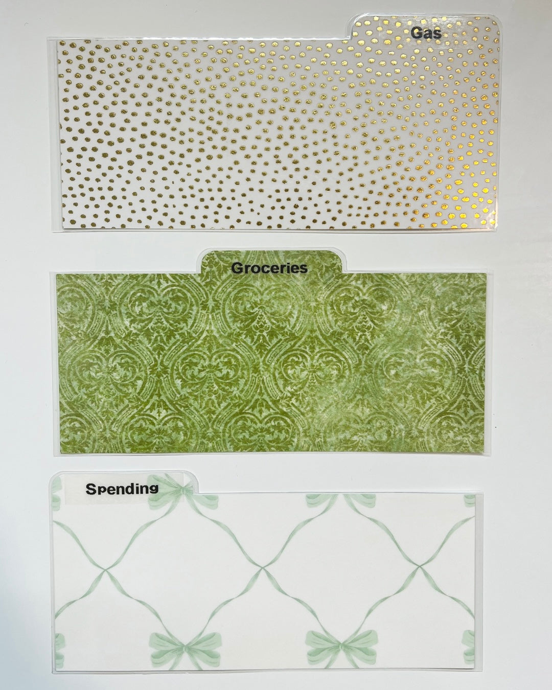 Laminated Cash Divider | Set of 3 | Green Ribbon