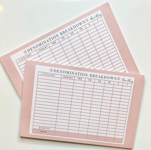Denomination Breakdown Notepad | Cash Breakdown | Cash Withdraw
