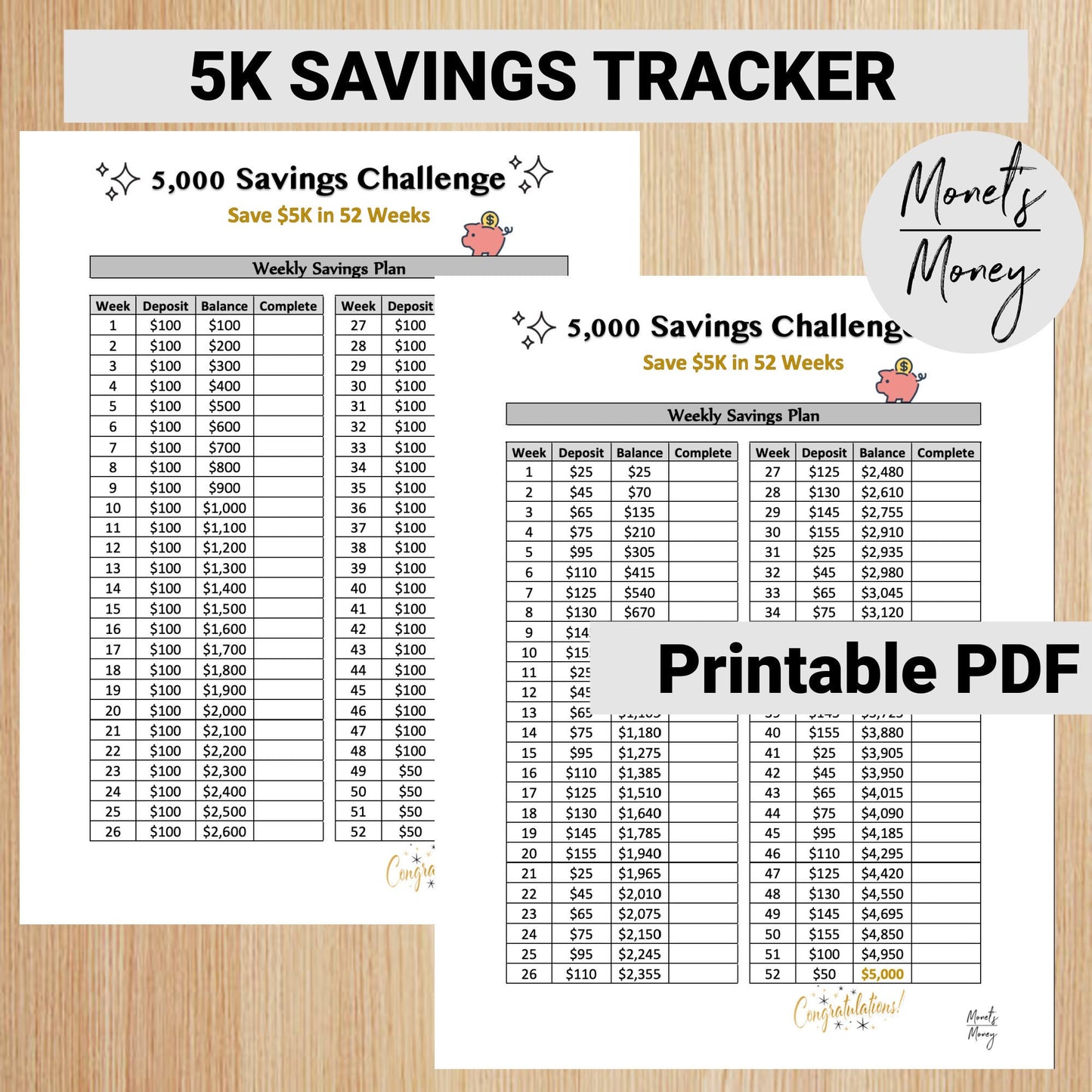 5K Savings Challenge Tracker | 52 Weeks | Savings Tracker